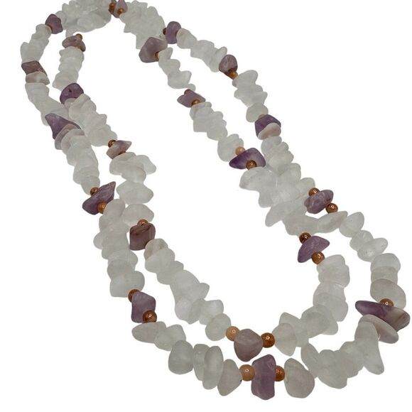 Vintage Sea Glass and Amethyst Beaded Long Necklace 31 Inch - Picture 2 of 3